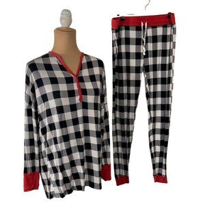 Little Sleepies Women's Pajamas Black White Buffalo Plaid Size M/L (READ) Bamboo